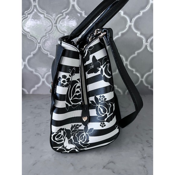 Betsey Johnson Glam Garden Striped Rose Satchel Large Bow Jeweled Crossbody Bag - Picture 3 of 16